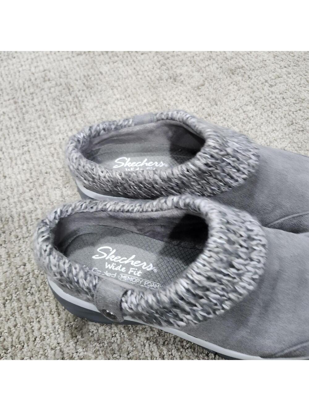 Skechers Easy Going Good Gray Mule Slippers With Cable Knit Collar Size 8.5 - Picture 4 of 13